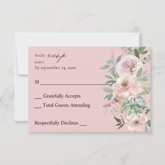 Blush Rose Floral & Succulent no Repas RSVP Rose (Devant)