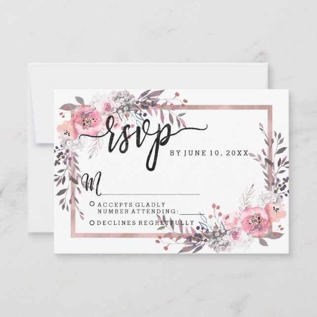 Blush & Rose Gold encadré mariage RSVP réponse (Devant)