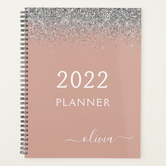 Blush Rose Gold Monogramme Pailleté Rose Argenté 2 (Devant)