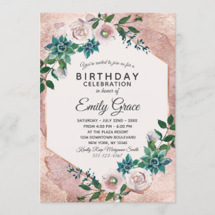 Blush Rose Or Anniversaire Fête Invitation