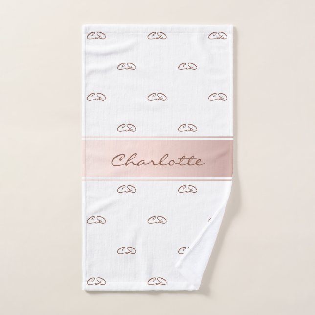 Blush rose or blanc monogramme élégant (Serviette à main)