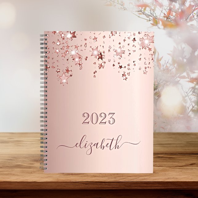 Blush rose or étoiles gouttant nom monogramme 2023 (Créateur téléchargé)