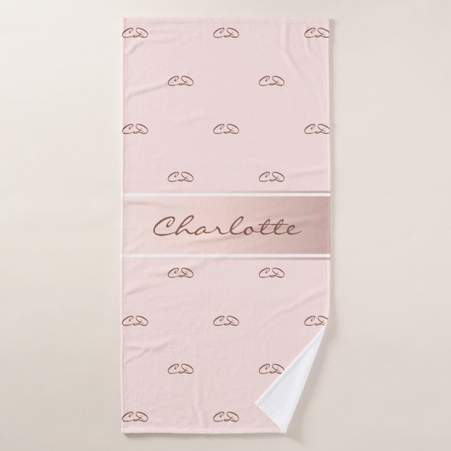 Blush rose or monogramme moderne élégant nom (Serviette de bain)