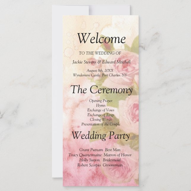 Blush Rose Programme de mariage botanique (Devant)