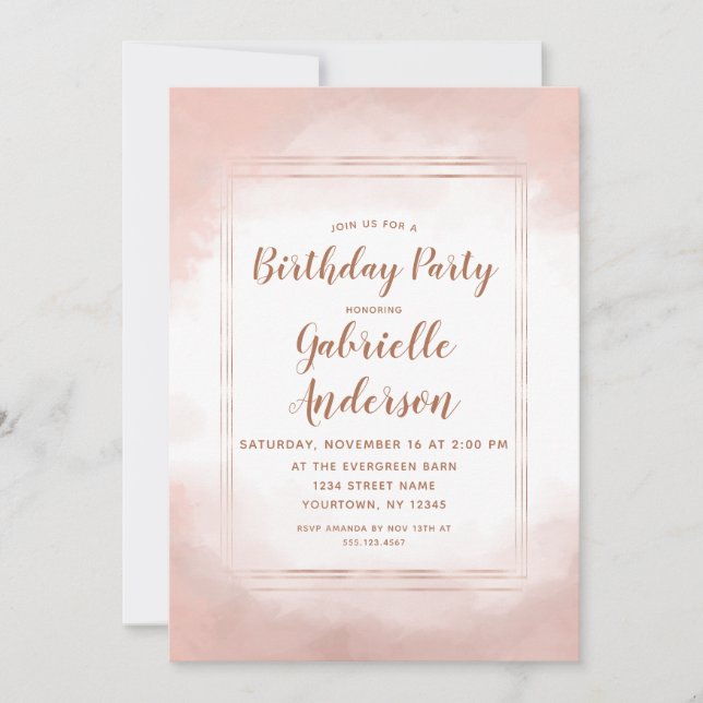 Blush Rose & Rose Gold Invitation de fête d'annive (Devant)