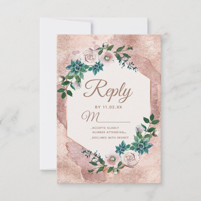 Blush Rose Rose Or Succulents Mariage RSVP (Devant)