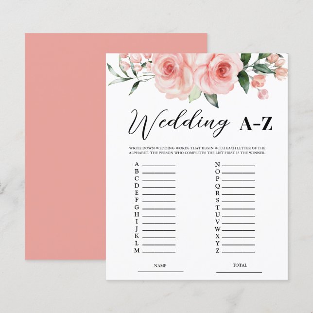 Blush Rose Roses Mariage A-Z Jeu nuptiale (Devant / Derrière)
