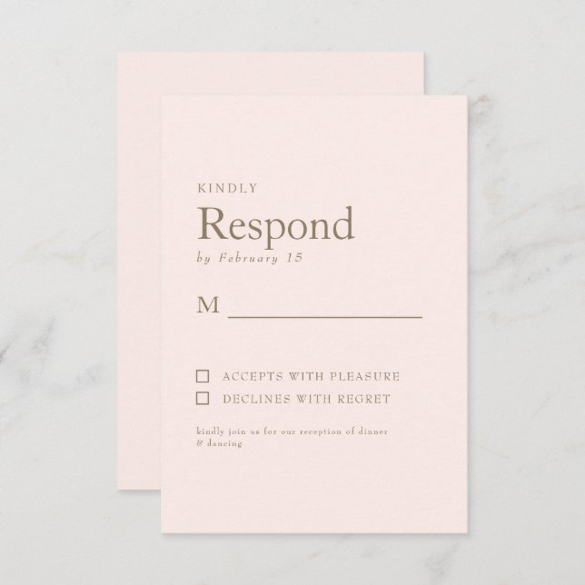 Blush Simple Gold Texte Mariage RSVP (Devant / Derrière)