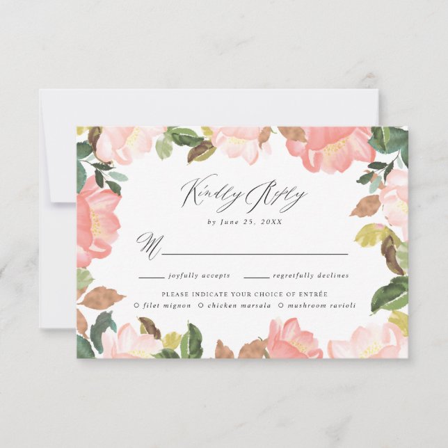 Blush Spring Floral | Carte RSVP avec Choix de Rep (Devant)