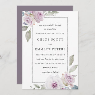 Blush violet Rose Floral Silver Faire-part de mari