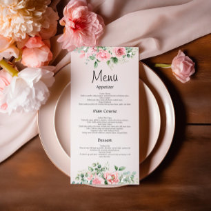 Blush Watercol Pink Floral Mariage Menu