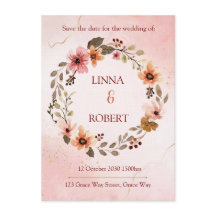 blush watercolor floral wedding invitation