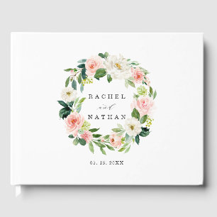 Blush White Bloom Floral Wreath Mariage Livre d'or