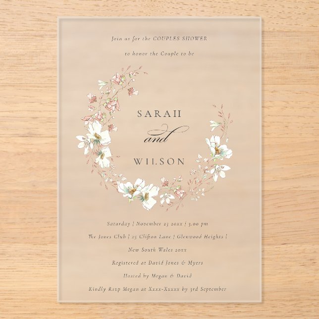 Blush White Floral Wreath Couples Invitation de do (Recto)