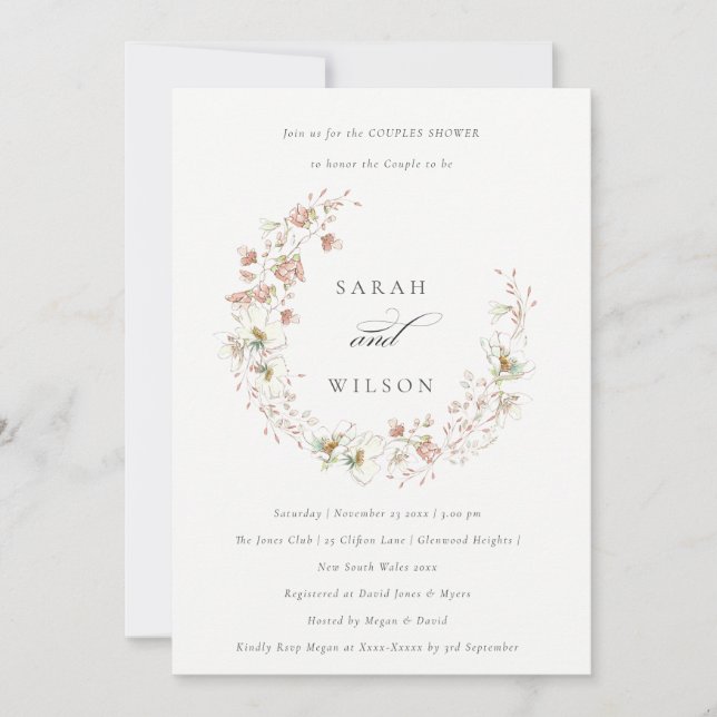 Blush White Floral Wreath Couples Invitation de do (Devant)