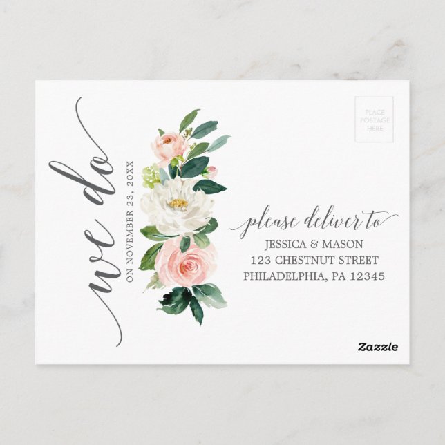 Blushing Blooms Floral Wedal Carte Postale RSVP (Dos)