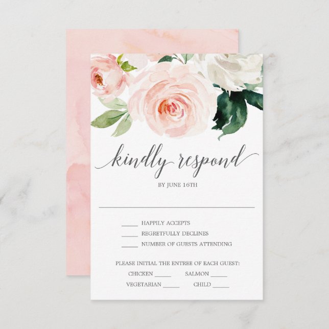 Blushing Blooms Mariage Carte RSVP (Devant / Derrière)