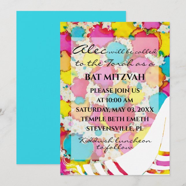 BM Bat Bar Mitzvah Confetti Tallit Invitation (Devant / Derrière)
