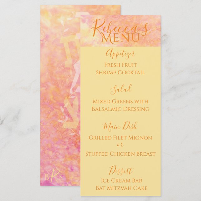 BM Bat ou Bar Mitzvah Menu de nourriture simple et (Devant / Derrière)