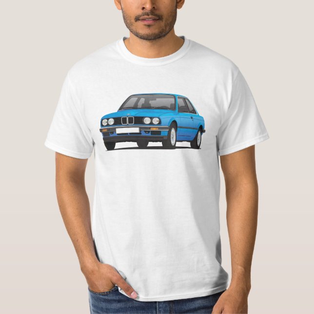 BMW E30 (3-series), illustration bleue, T-shirt (Devant)