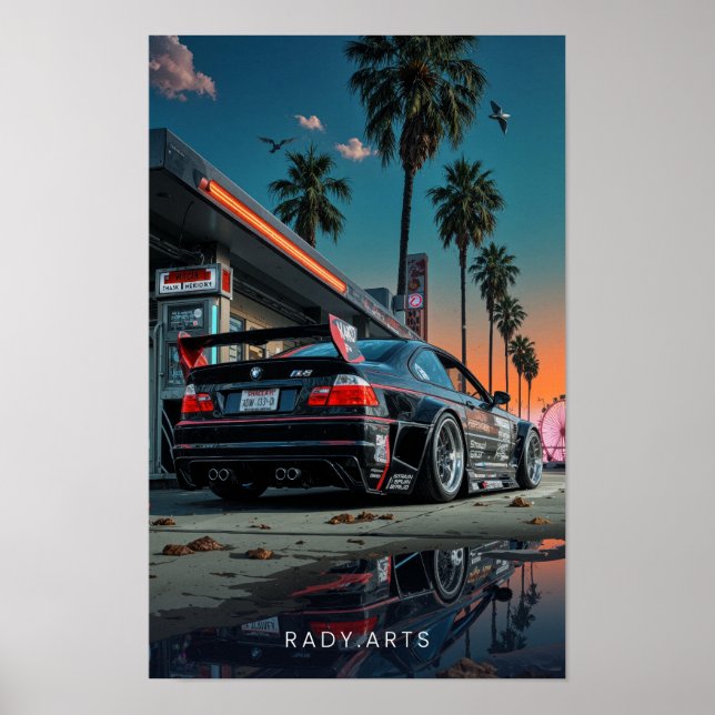 BMW M3 Night Drive Boardwalk Art Poster (Devant)