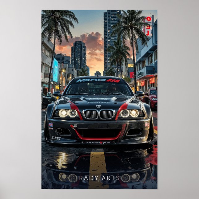 BMW M3 Vue frontale Rues de la ville Poster d'art (Devant)