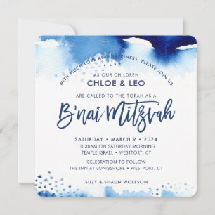 B'NAI MITZVAH INVITATION lettré à la main bleu aqu