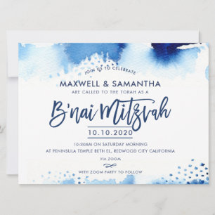 B'NAI MITZVAH INVITATION lettré à la main bleu aqu