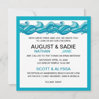 B'nai Mitzvah moderne océan plage bleu invitation