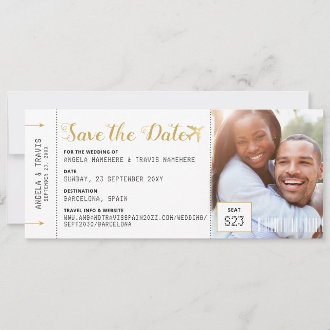 Boarding Pass Destination Photo Save the Date (Devant)
