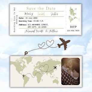 Boarding Pass Save The Date Ticket Boho Invitation