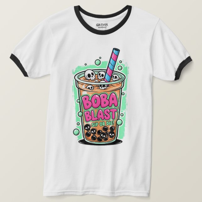 Boba Blast – Sip or Die! Ringer T-Shirt (Design devant)