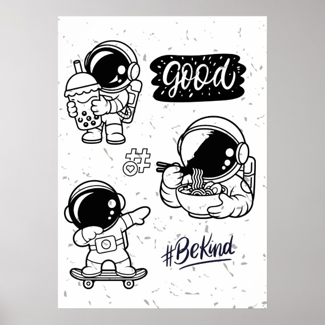 Boba Love Ramen Noodles Astronaut Wall art Poster (Devant)