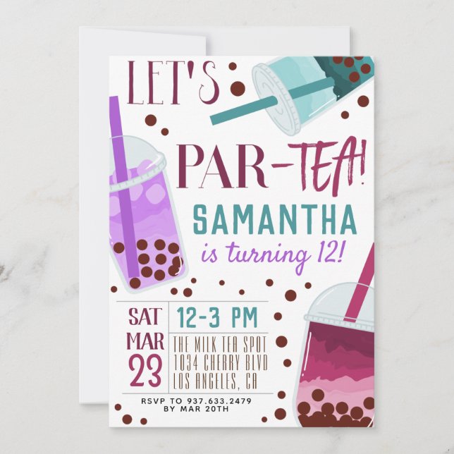 Boba Milk Par Thé Invitation Anniversaire (Devant)