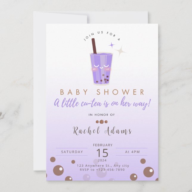 Boba Tea Babyshower Invitation Baby Girl (Devant)