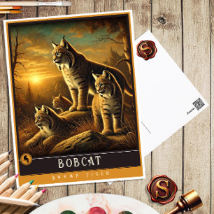 Bobcat Carte postale Famille Vintage Animal