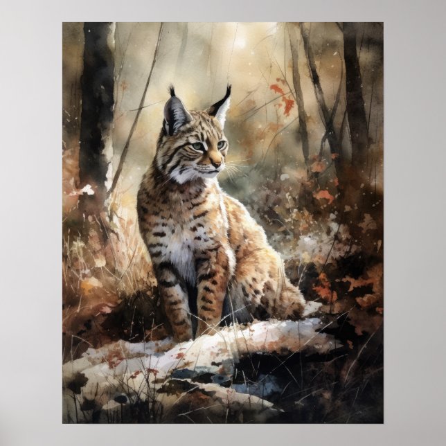 Bobcat Woodland Animal Art Imprimer Poster (Devant)