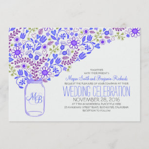 bocal bleu mason joli fleurs invitations mariage