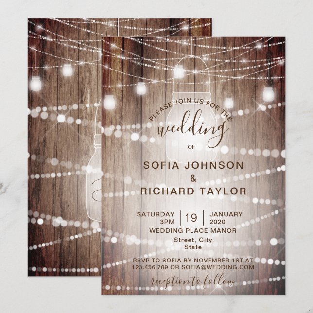 Bocal de lampe de ferme rustique Invitation en boi (Devant / Derrière)