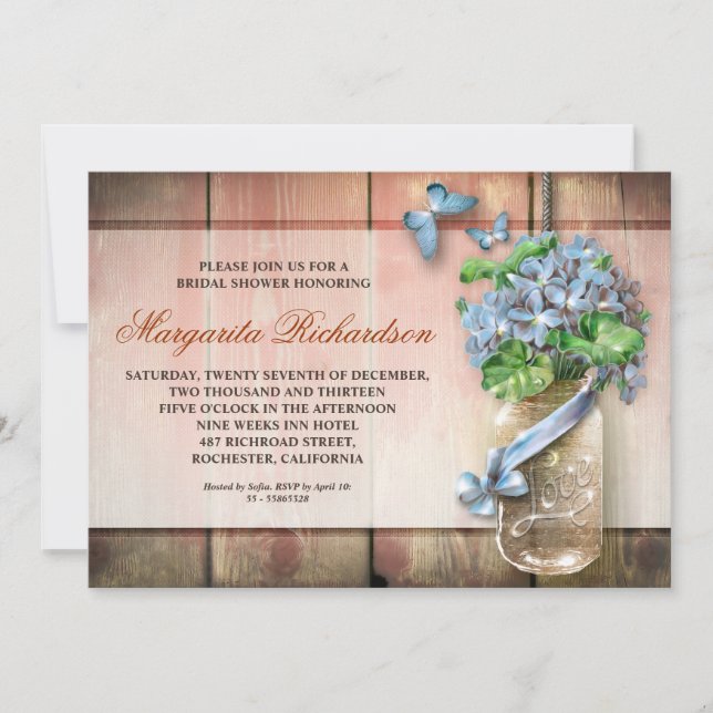 bocal de mason bois rustique fleuri invitations de (Devant)