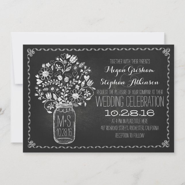 bocal de mason floral chalkboard invitations de ma (Devant)