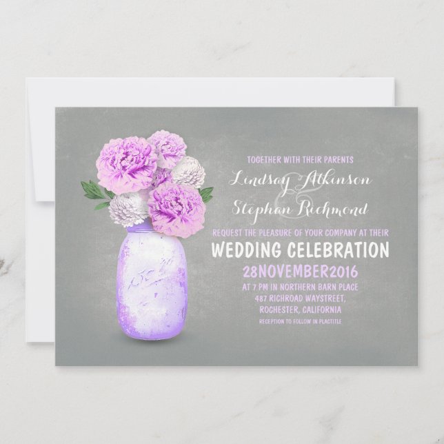 Bocal de mason peint invitations de mariage rustiq (Devant)