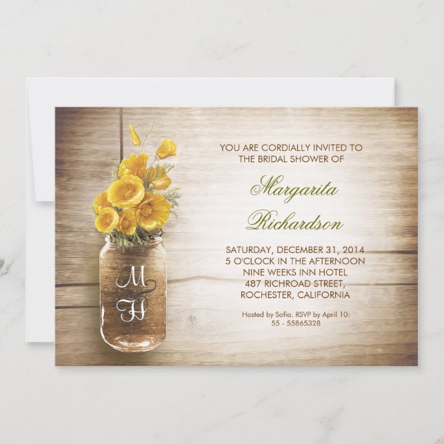 bocal de mason rustique invitation nuptiale (Devant)
