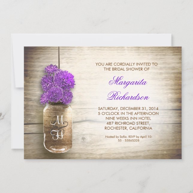 bocal de mason rustique invitation nuptiale (Devant)