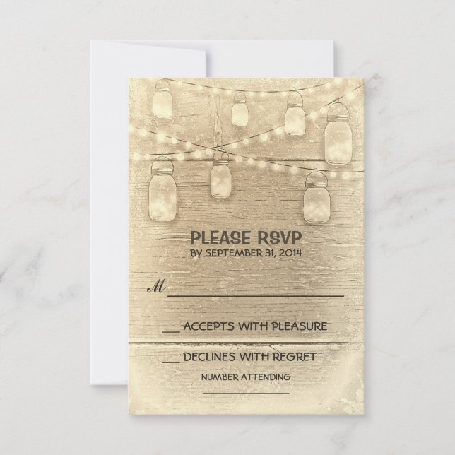 bocaux de maçon rustique et cartes RSVP de mariage (Devant)