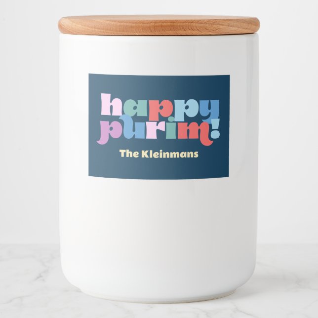 Bocaux Happy Purim petit étiquette pour manot de pêche (Devant)