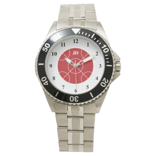 Bocce rouge montre homme avec monogramme personnal (devant)