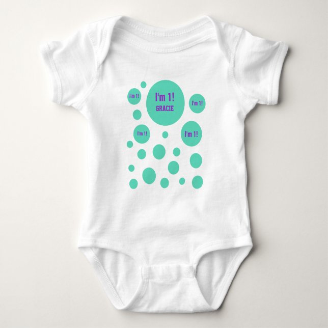 Body 1er Anniversaire 1 An VERT PURPLE Bubbles V06 (Devant)