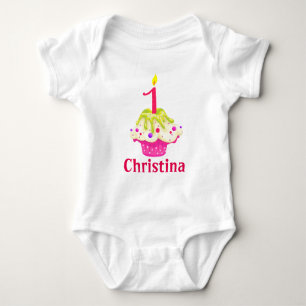 Body 1er anniversaire Baby Girl Pink Cake Personnaliser