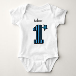 Body 1er anniversaire garçon BLEUE STRIPES Nom personna